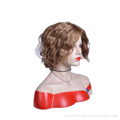AISHILI Wholesale Short Brown Silk Curl Synthetic Hair Wigs With Nature Wave For Women